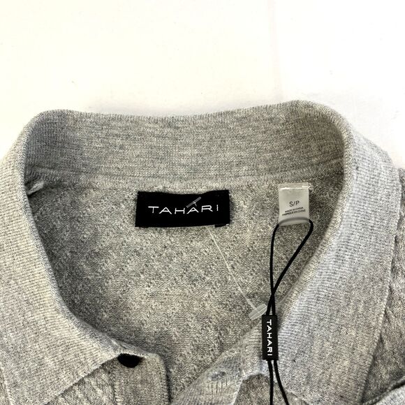 New Mens Tahari Long Sleeve Polo Sweater Size Small NWT Gray Wool Blend - Picture 2 of 7